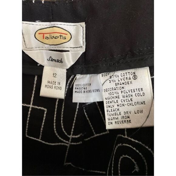 Talbots vintage black and white stretch embroidered flat front pants S/12 - Picture 5 of 5